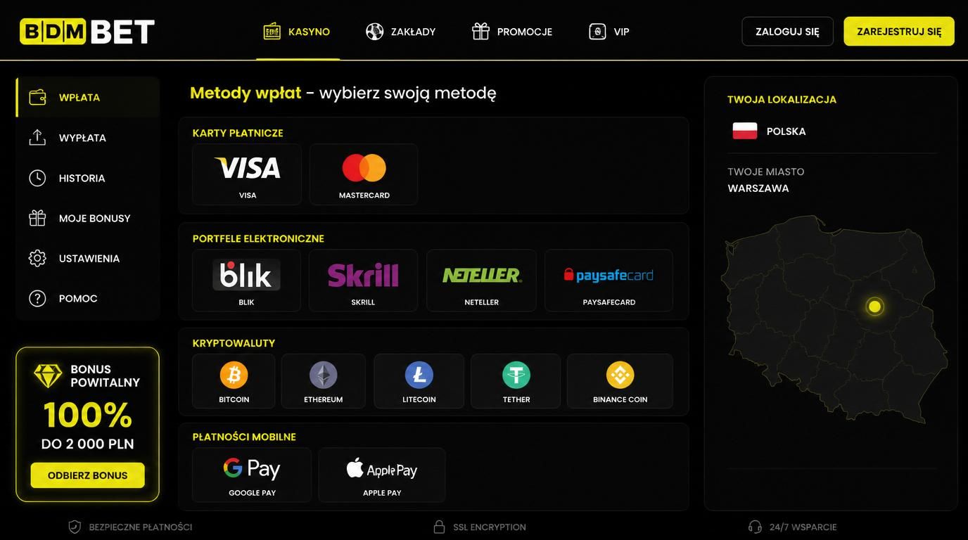Ikony różnych metod płatności skierowane do polskich graczy